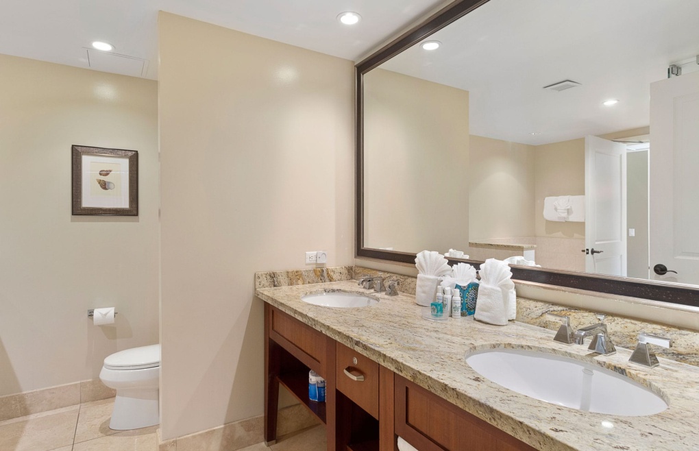 Second bathroom has a double granite vanity