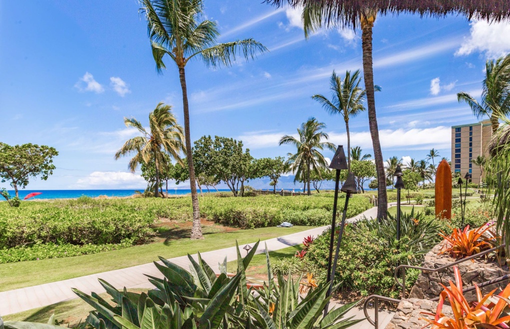 The Kaanapali north beach path is mere steps away