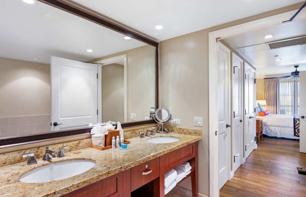 The master bath offers a double granite vanity